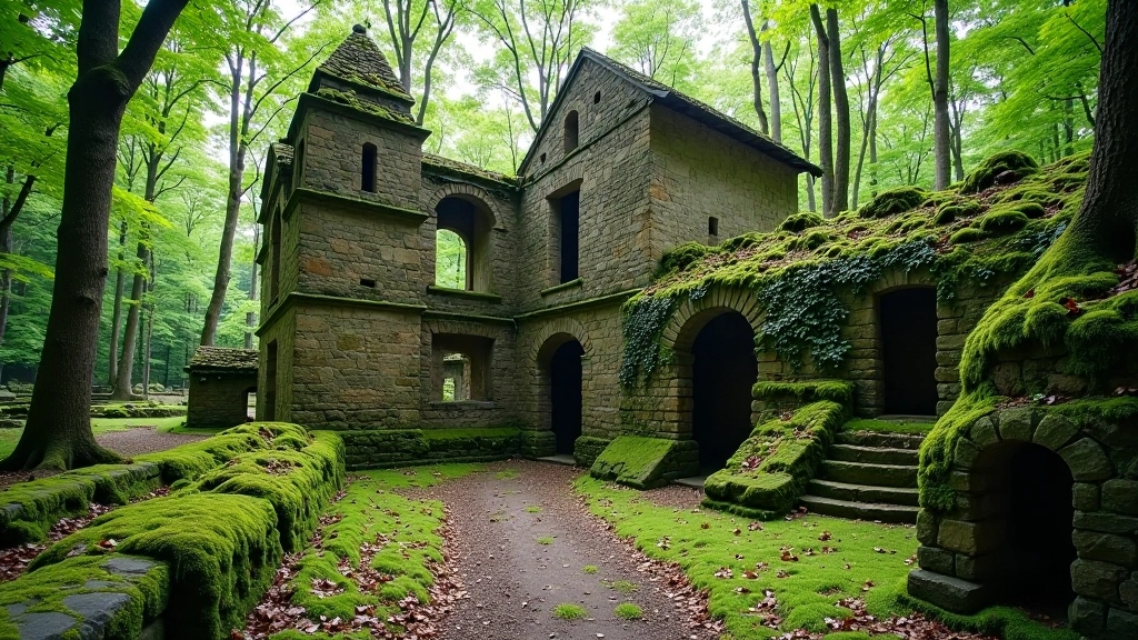 Staré kamenné ruiny mezi přírodou, historic stone ruins overgrown with moss